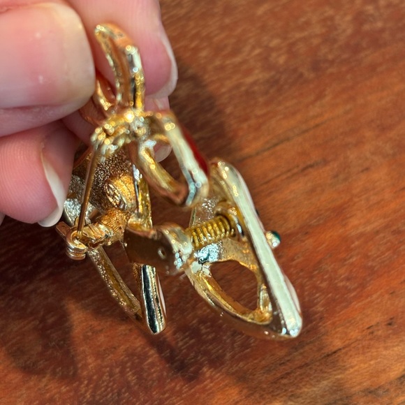 Christmas Brooch Pin Vintage Trembler Art Deco SFJ Bells White Red Green Enamel - Picture 2 of 5